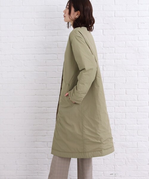 SHOO・LA・RUE(シューラルー)の「◆すっきりシルエットで軽くて暖か【撥水加工】ノーカラー中綿入りコート(ノーカラーコート・レディース・オリーブ/ブラック・04/03/02)」の8枚目の写真