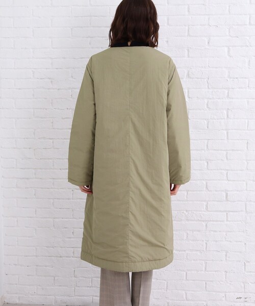 SHOO・LA・RUE(シューラルー)の「◆すっきりシルエットで軽くて暖か【撥水加工】ノーカラー中綿入りコート(ノーカラーコート・レディース・オリーブ/ブラック・04/03/02)」の3枚目の写真