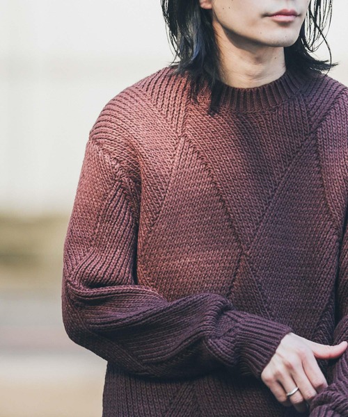 URBAN RESEARCH Sonny Label（アーバンリサーチサニーレーベル）の「『洗濯可』『毛玉防止』クロスパターンニットプルオーバー（ニット/セーター・メンズ・イエロー/ブラウン/ブラック系その他・MEDIUM/LARGE）」の3枚目の写真