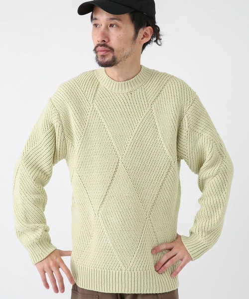URBAN RESEARCH Sonny Label（アーバンリサーチサニーレーベル）の「『洗濯可』『毛玉防止』クロスパターンニットプルオーバー（ニット/セーター・メンズ・イエロー/ブラウン/ブラック系その他・MEDIUM/LARGE）」の9枚目の写真