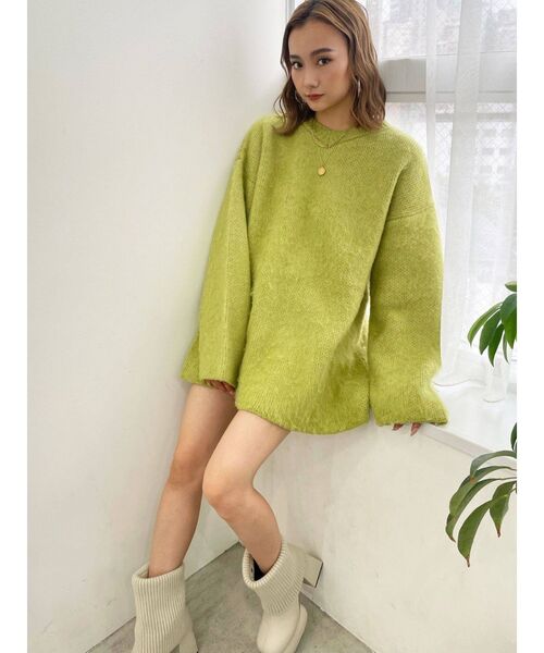 EMODA（エモダ）の「ルーズダウニーニット（ニット/セーター・レディース・ブラウン/ピンク/ブルー/ライム・FREE）」の7枚目の写真