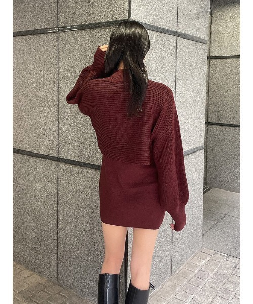 ENVYM（アンビー）の「ニットレイヤードＯＰ（ワンピース・レディース・ボルドー/ベージュ/ブラック・FREE）」の12枚目の写真