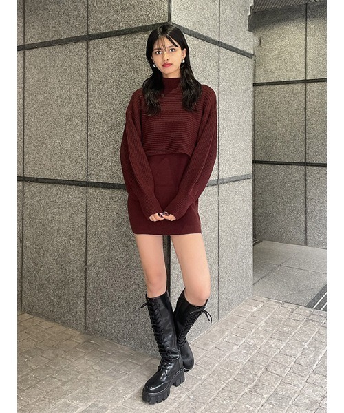 ENVYM（アンビー）の「ニットレイヤードＯＰ（ワンピース・レディース・ボルドー/ベージュ/ブラック・FREE）」の8枚目の写真