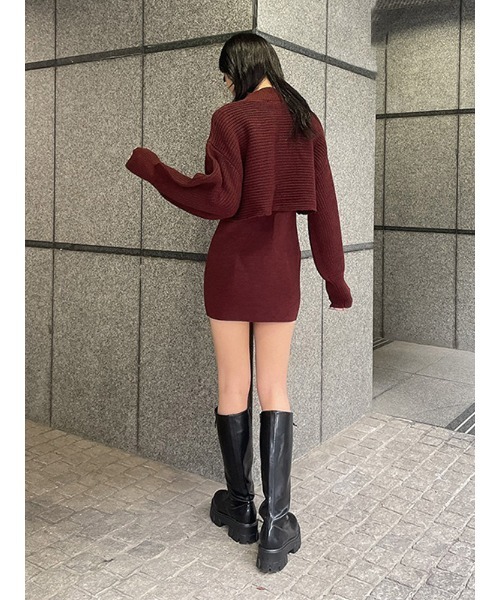 ENVYM（アンビー）の「ニットレイヤードＯＰ（ワンピース・レディース・ボルドー/ベージュ/ブラック・FREE）」の5枚目の写真