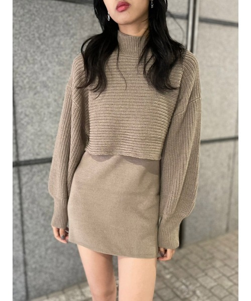 ENVYM（アンビー）の「ニットレイヤードＯＰ（ワンピース・レディース・ボルドー/ベージュ/ブラック・FREE）」の9枚目の写真