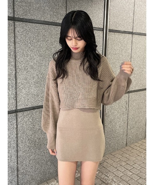 ENVYM（アンビー）の「ニットレイヤードＯＰ（ワンピース・レディース・ボルドー/ベージュ/ブラック・FREE）」の6枚目の写真