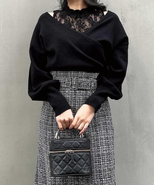 INGNI（イング）の「レースインナーカシュクールニット（ニット/セーター・レディース・ブラック/サックスブルー/アイボリー・M）」の5枚目の写真