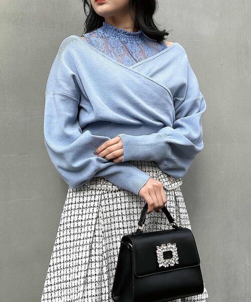 INGNI（イング）の「レースインナーカシュクールニット（ニット/セーター・レディース・ブラック/サックスブルー/アイボリー・M）」の13枚目の写真