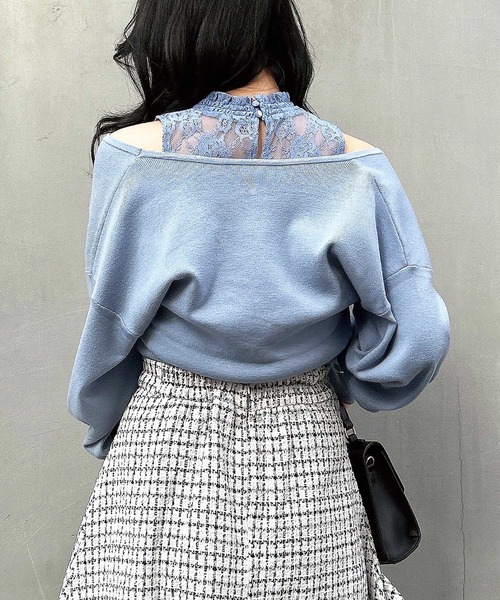 INGNI（イング）の「レースインナーカシュクールニット（ニット/セーター・レディース・ブラック/サックスブルー/アイボリー・M）」の14枚目の写真