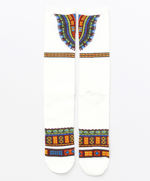 チャイハネ（チャイハネ）の「【チャイハネ】ダシキミドルソックス25～28cm（ソックス/靴下・メンズ・ホワイト/ブラック/カーキ/ブルー/ターコイズブルー・FREE）」の2枚目の写真