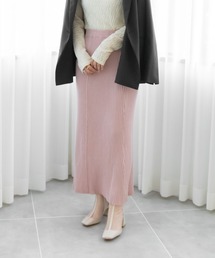 【選べる丈感】リブニットストレートスカート