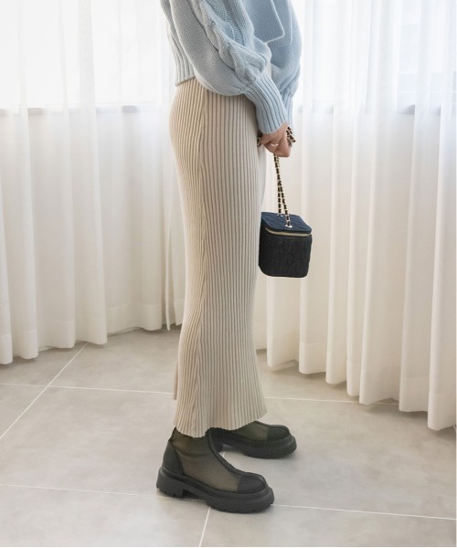 RANDA（ランダ）の「【選べる丈感】リブニットストレートスカート（スカート・レディース・ブラック/グレー/パープル・FREE/TM）」の4枚目の写真