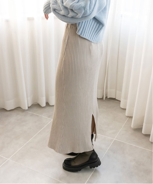 RANDA（ランダ）の「【選べる丈感】リブニットストレートスカート（スカート・レディース・ブラック/グレー/パープル・FREE/TM）」の5枚目の写真