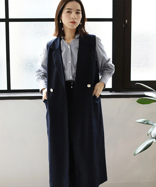 REAL CUBE（リアルキューブ）の「2wayボウタイリボンブラウス（シャツ/ブラウス・レディース・サックスブルー/オフホワイト/ネイビー×ホワイト・M）」の7枚目の写真