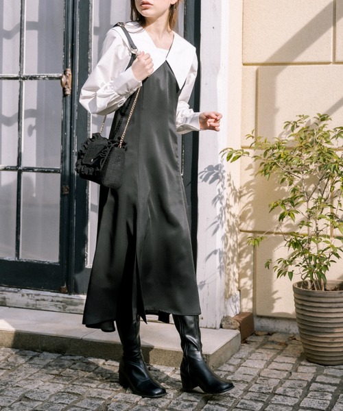 ボウタイドッキングワンピ OLIVE des OLIVE トップグレー 3WAY/着痩せ◎】ボウタイドッキングワンピ | OLIVE des OLIVE