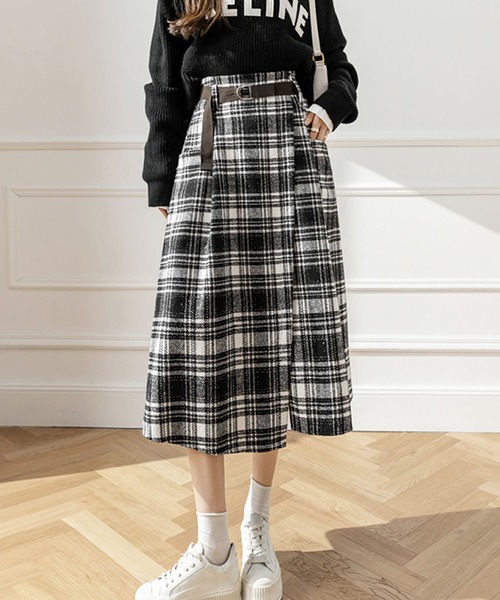 Primazel(プリマゼル)の「チェックジャガードミモレ丈スカート(スカート・レディース・ブラック/モカ・M)」の9枚目の写真