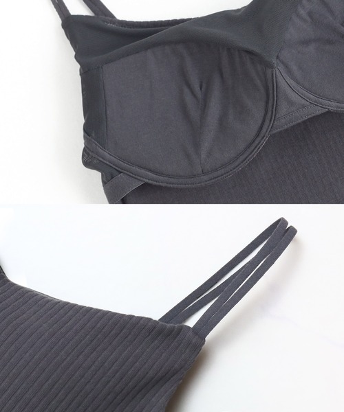 tu-hacci（ツーハッチ）の「【200万枚突破！】おしゃれもブラもね。BRAmoneなら一枚でナチュ盛りが叶う！リブキャミソール 浅V型（ノンワイヤーtype）（キャミソール・レディース・スモークピンク/グレイッシュベージュ/ブラック/ラベンダー/プラム/チャコールグレー/キナリ/グリーン系/グレイッシュブルー/アッシュブラウン/スモークグレー・XL/MG/LG/M/SG/L/S）」の12枚目の写真