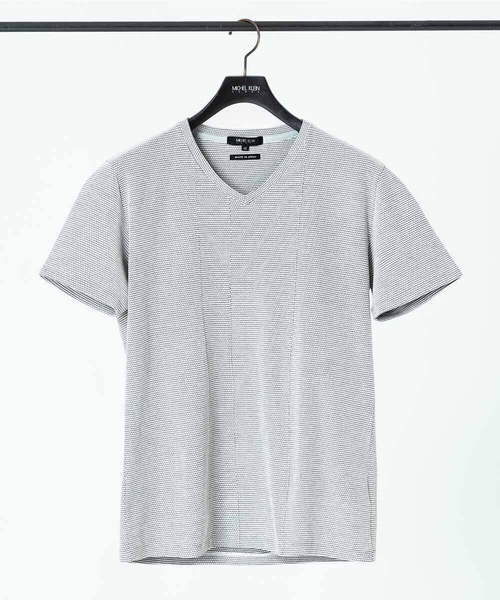 MICHEL KLEIN HOMME (ミッシェルクランオム)の「《日本製》幾何柄半袖カットソー(Tシャツ/カットソー・メンズ・グレー/ホワイト/ブルー・MEDIUM/LARGE/X-LARGE)」の2枚目の写真