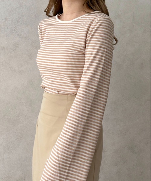 apres jour clair（アプレジュールクレア）の「【apres jour clair】フレアスリーブボーダーT【ZOZOTOWN限定アイテム】（Tシャツ/カットソー・レディース・ピンク/ブラック/ベージュ・X-LARGE/フリー）」の20枚目の写真