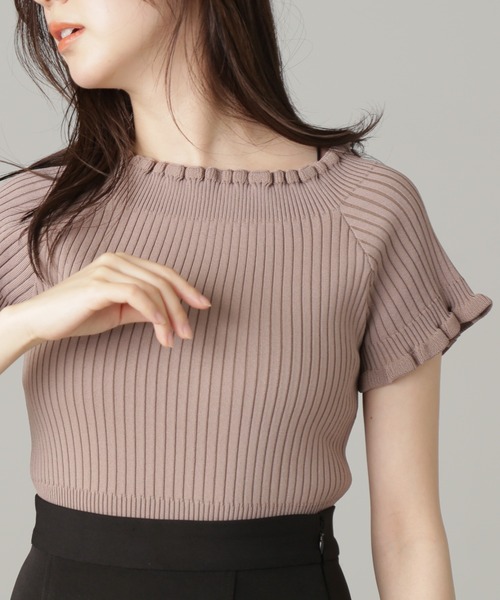 FREE'S MART（フリーズマート）の「【パープルカラーWEB限定】◆2Wayオフショルフリルリブ半袖ニット（ニット/セーター・レディース・ホワイト/イエロー/ベージュ/ブラック/パープル・FREE）」の3枚目の写真