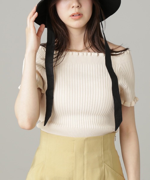 FREE'S MART（フリーズマート）の「【パープルカラーWEB限定】◆2Wayオフショルフリルリブ半袖ニット（ニット/セーター・レディース・ホワイト/イエロー/ベージュ/ブラック/パープル・FREE）」の8枚目の写真