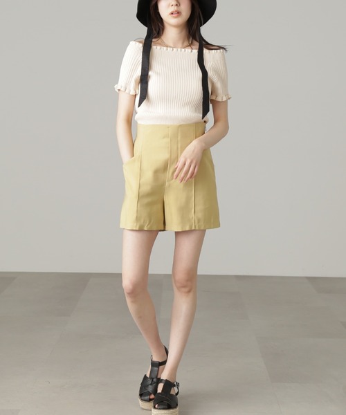 FREE'S MART（フリーズマート）の「【パープルカラーWEB限定】◆2Wayオフショルフリルリブ半袖ニット（ニット/セーター・レディース・ホワイト/イエロー/ベージュ/ブラック/パープル・FREE）」の11枚目の写真