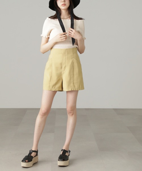 FREE'S MART（フリーズマート）の「【パープルカラーWEB限定】◆2Wayオフショルフリルリブ半袖ニット（ニット/セーター・レディース・ホワイト/イエロー/ベージュ/ブラック/パープル・FREE）」の13枚目の写真