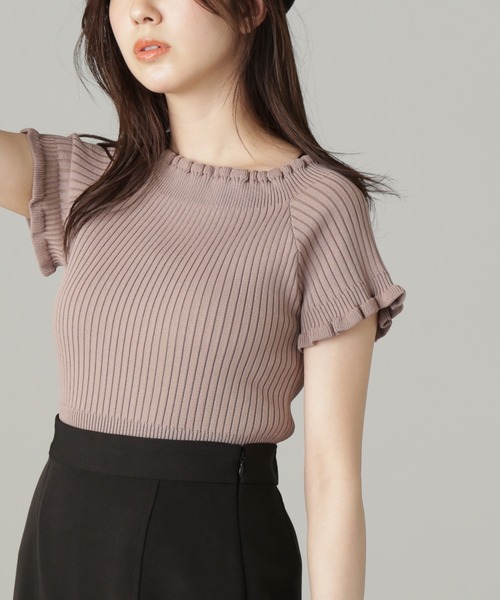 FREE'S MART（フリーズマート）の「【パープルカラーWEB限定】◆2Wayオフショルフリルリブ半袖ニット（ニット/セーター・レディース・ホワイト/イエロー/ベージュ/ブラック/パープル・FREE）」の15枚目の写真