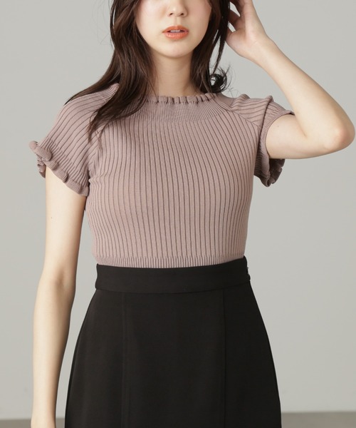 FREE'S MART（フリーズマート）の「【パープルカラーWEB限定】◆2Wayオフショルフリルリブ半袖ニット（ニット/セーター・レディース・ホワイト/イエロー/ベージュ/ブラック/パープル・FREE）」の16枚目の写真