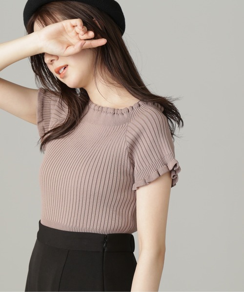 FREE'S MART（フリーズマート）の「【パープルカラーWEB限定】◆2Wayオフショルフリルリブ半袖ニット（ニット/セーター・レディース・ホワイト/イエロー/ベージュ/ブラック/パープル・FREE）」の17枚目の写真