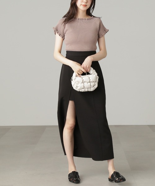 FREE'S MART（フリーズマート）の「【パープルカラーWEB限定】◆2Wayオフショルフリルリブ半袖ニット（ニット/セーター・レディース・ホワイト/イエロー/ベージュ/ブラック/パープル・FREE）」の19枚目の写真