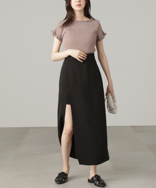 FREE'S MART（フリーズマート）の「【パープルカラーWEB限定】◆2Wayオフショルフリルリブ半袖ニット（ニット/セーター・レディース・ホワイト/イエロー/ベージュ/ブラック/パープル・FREE）」の20枚目の写真