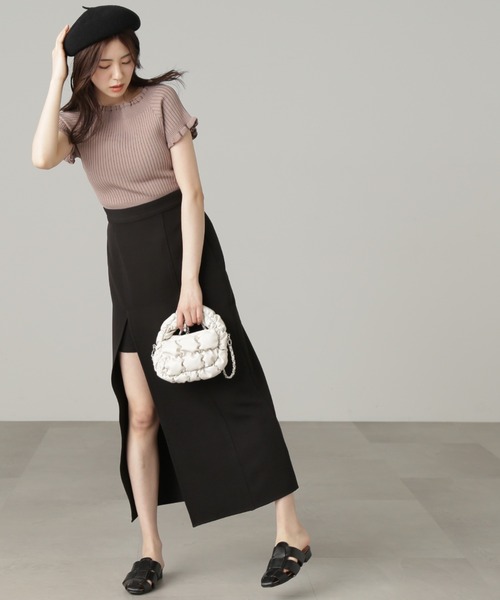 FREE'S MART（フリーズマート）の「【パープルカラーWEB限定】◆2Wayオフショルフリルリブ半袖ニット（ニット/セーター・レディース・ホワイト/イエロー/ベージュ/ブラック/パープル・FREE）」の21枚目の写真