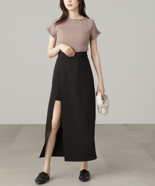 FREE'S MART（フリーズマート）の「【パープルカラーWEB限定】◆2Wayオフショルフリルリブ半袖ニット（ニット/セーター・レディース・ホワイト/イエロー/ベージュ/ブラック/パープル・FREE）」の18枚目の写真