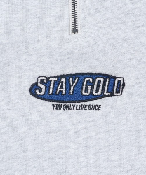 STAY GOLD（ステイゴールド）の「STAY GOLD ワンポイント刺繍 ハーフZIP / オーバーサイズ ハーフジップ スウェット ビッグシルエット トレーナー（スウェット・メンズ・チャコール/オートミール・M/L）」の11枚目の写真