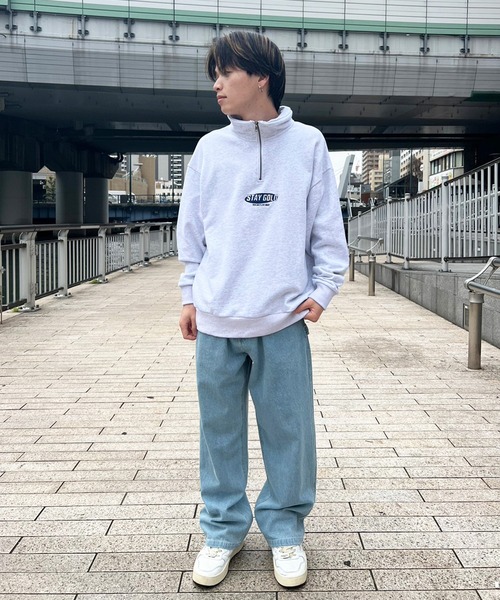 STAY GOLD（ステイゴールド）の「STAY GOLD ワンポイント刺繍 ハーフZIP / オーバーサイズ ハーフジップ スウェット ビッグシルエット トレーナー（スウェット・メンズ・チャコール/オートミール・M/L）」の4枚目の写真