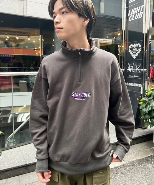 STAY GOLD（ステイゴールド）の「STAY GOLD ワンポイント刺繍 ハーフZIP / オーバーサイズ ハーフジップ スウェット ビッグシルエット トレーナー（スウェット・メンズ・チャコール/オートミール・M/L）」の17枚目の写真