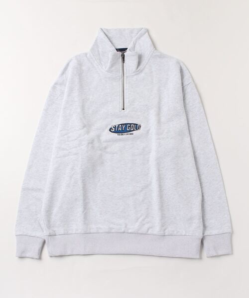STAY GOLD（ステイゴールド）の「STAY GOLD ワンポイント刺繍 ハーフZIP / オーバーサイズ ハーフジップ スウェット ビッグシルエット トレーナー（スウェット・メンズ・チャコール/オートミール・M/L）」の13枚目の写真