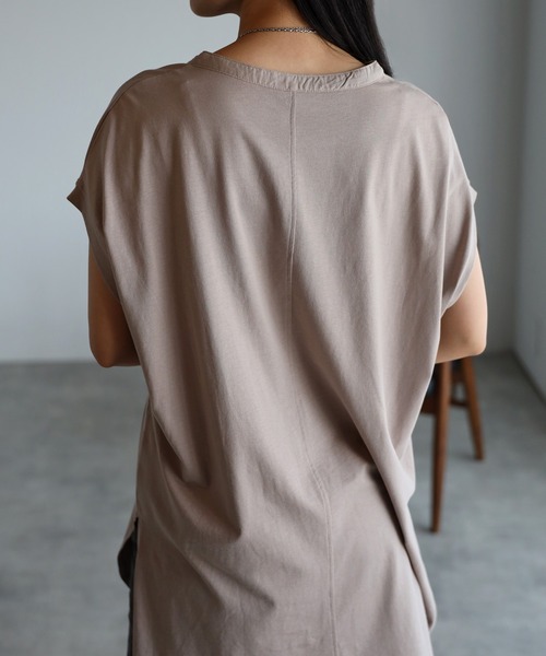 Bonjour Sagan(ボンジュールサガン)の「ハーフボタンフレンチスリーブロング丈Tシャツ(Tシャツ/カットソー・レディース・ピンクベージュ/チャコールグレー・FREE)」の20枚目の写真