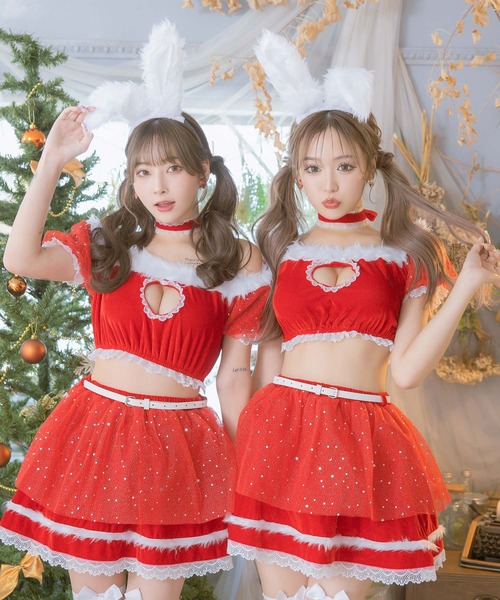 クリスマスセット❤️ 中身も可愛いをセレクト❤️ サンタ コスプレ かわいい バニー アニマル 半袖 オフショル ハート
