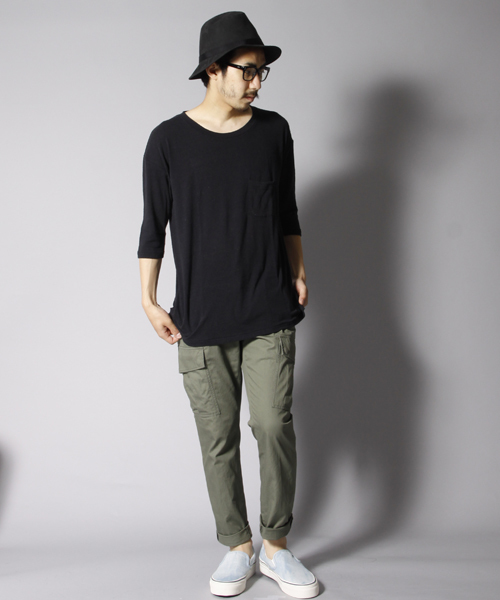 AMERICAN RAG CIE（アメリカンラグシー）の「AMERICAN RAG CIE シルク100%ビックシルエットドレープTシャツ（Tシャツ/カットソー・メンズ・ネイビー/オフホワイト/ブラック・1/2/3）」の6枚目の写真