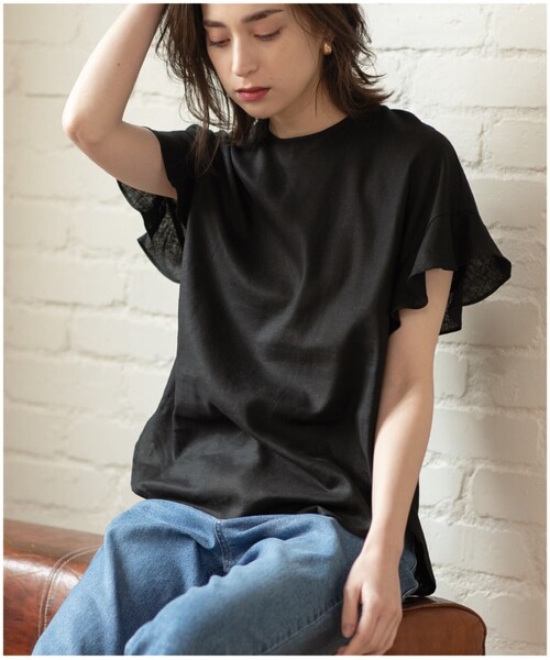 セットアップ対応フレンチリネン混ブラウス【洗濯機洗い可】