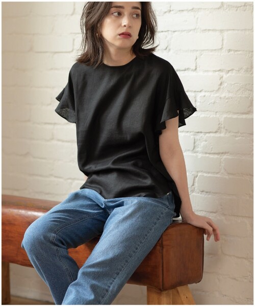 セットアップ対応フレンチリネン混ブラウス【洗濯機洗い可】