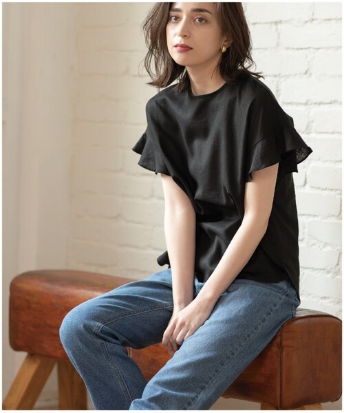 セットアップ対応フレンチリネン混ブラウス【洗濯機洗い可】