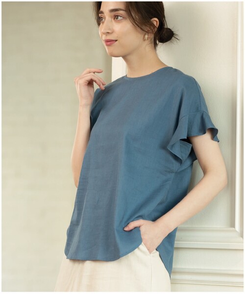 セットアップ対応フレンチリネン混ブラウス【洗濯機洗い可】