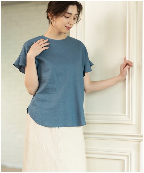 セットアップ対応フレンチリネン混ブラウス【洗濯機洗い可】