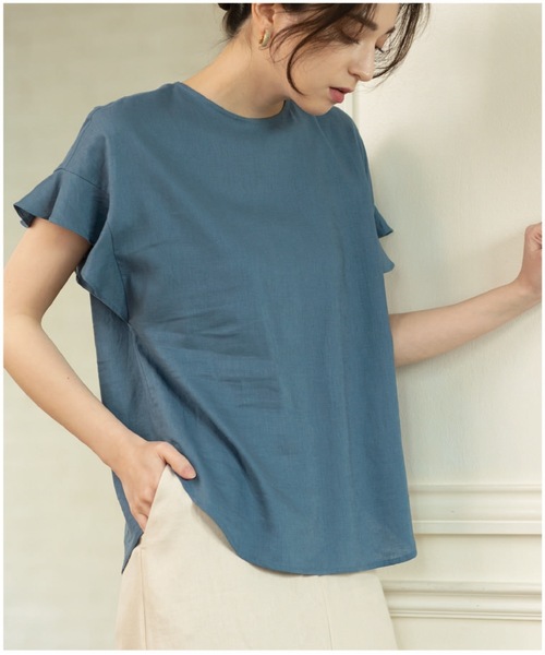 セットアップ対応フレンチリネン混ブラウス【洗濯機洗い可】