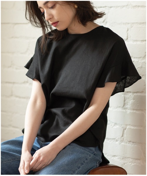 セットアップ対応フレンチリネン混ブラウス【洗濯機洗い可】