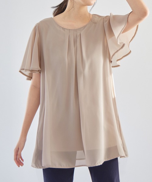 はる❣️     スタイルアップ‼️ゆったりチュニック❤️4L セール】インナー付シフォンタックチュニック（チュニック