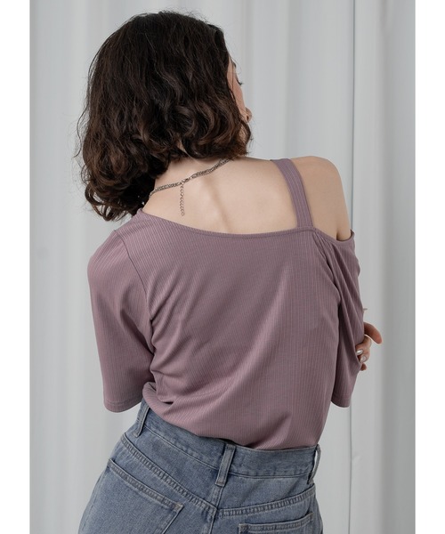 Adoon plain(アドーンプレーン)の「ワンショルリブトップス(Tシャツ/カットソー・レディース・ホワイト/ライトパープル/ブラック/サックスブルー・FREE)」の10枚目の写真